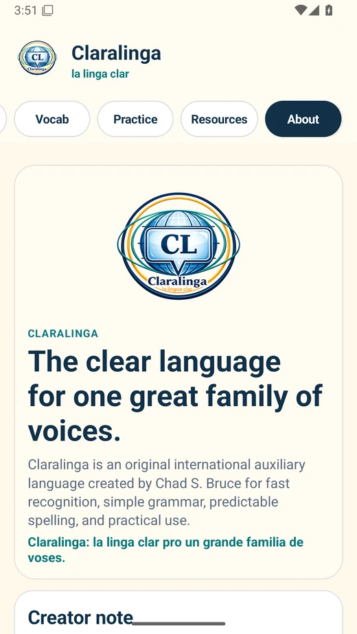 Claralinga app about screen